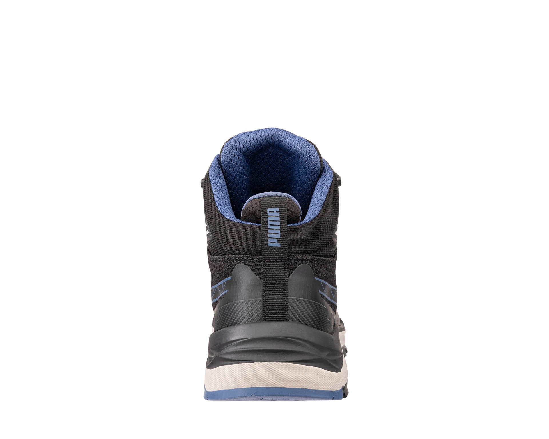 PUMA SAFETY XPLORE WNS MID Safety shoes ASTM EH SRO black/grey/blue rear view