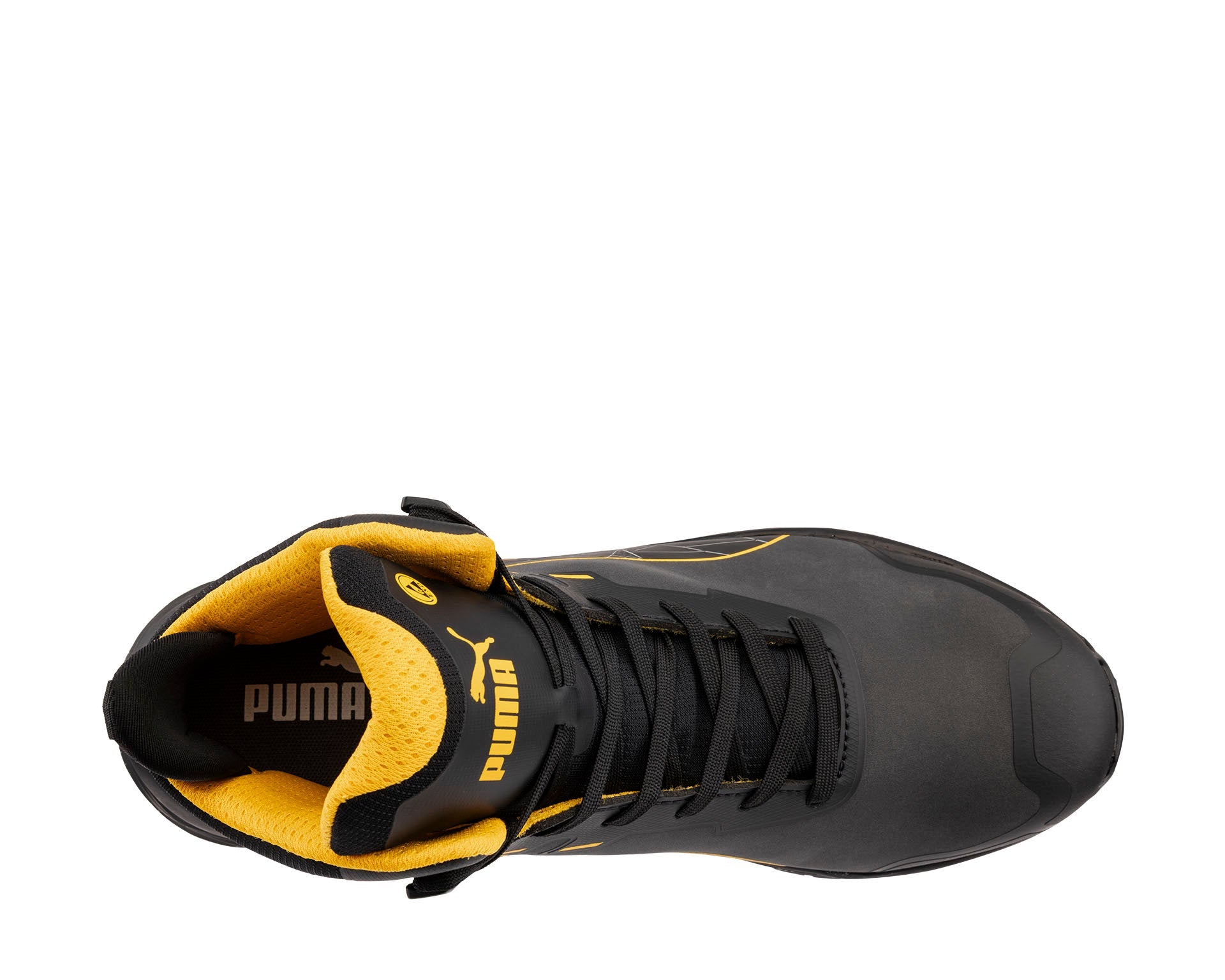 PUMA 安全靴 ブラック/イエロー ベルクロ PUMA SAFETY XPLORE MID Safety shoe S3S ESD